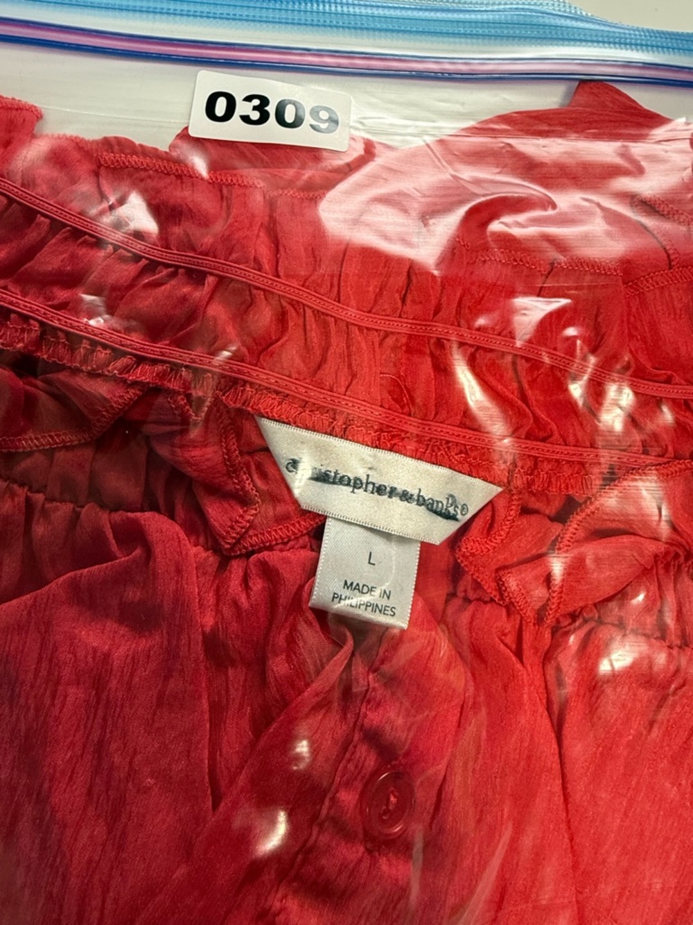 Christopher & Banks Red Ruffle Off-The-Shoulder Button Front Blouse Large - Picture 10 of 10